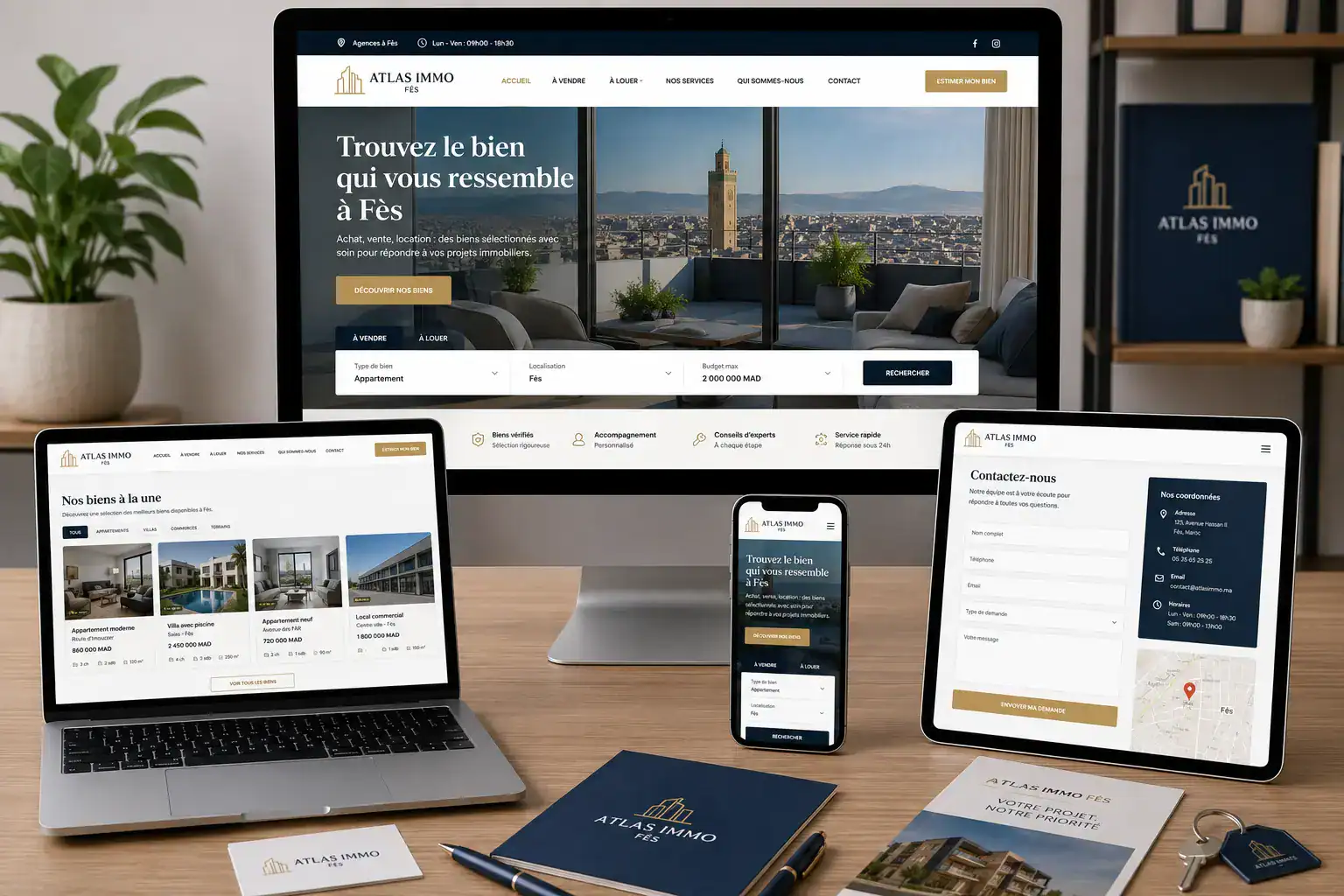 Site vitrine Atlas Immo Fès - aperçu du design