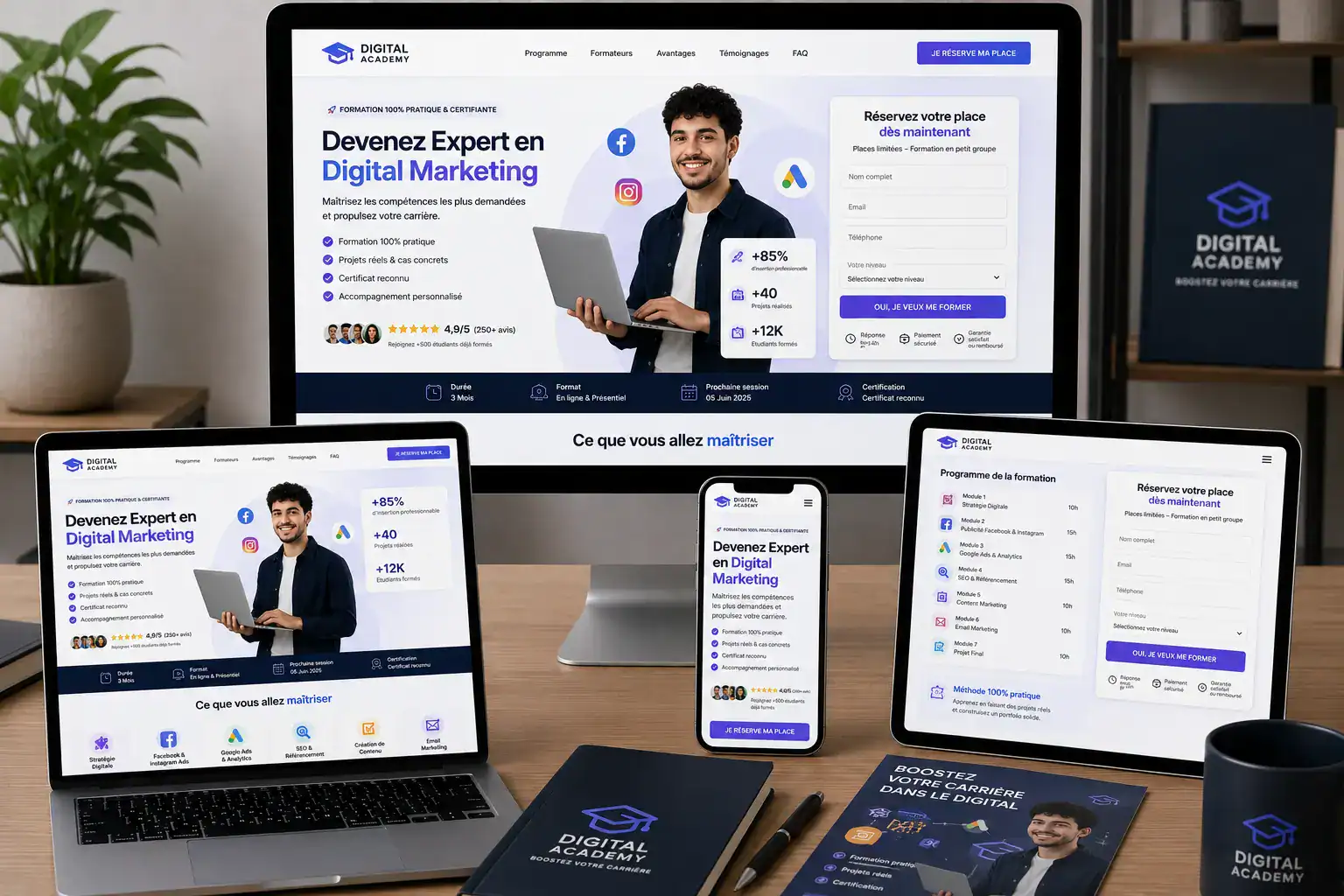 Landing page offre formation Digital Marketing - aperçu du design