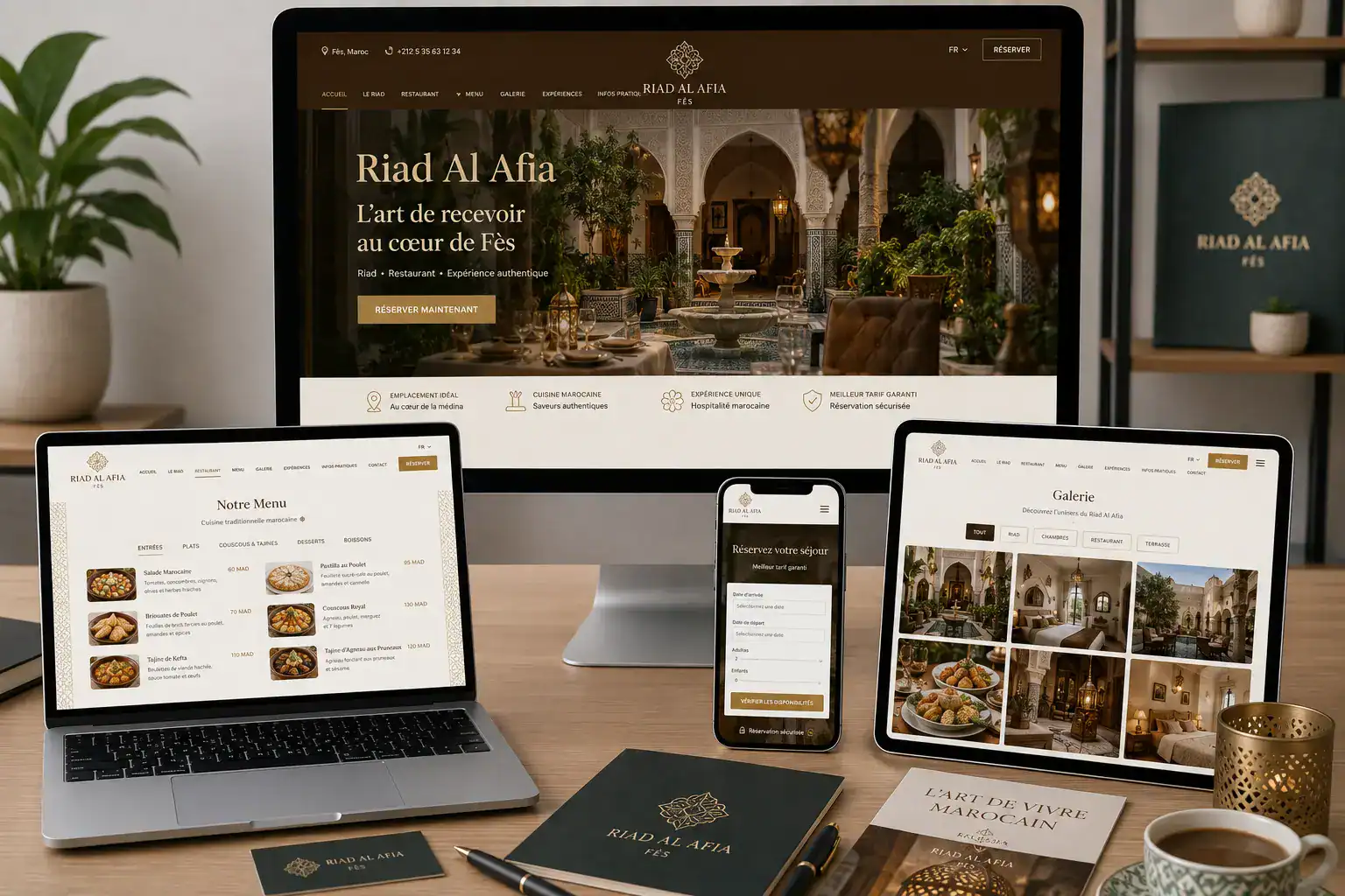 Site vitrine Riad Al Afia - aperçu du design